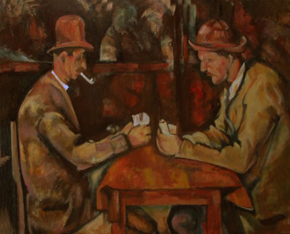 d'après Cézanne : Les joueurs de cartes (Copie 50 x 61 cm) - Jean-Guy Bègue