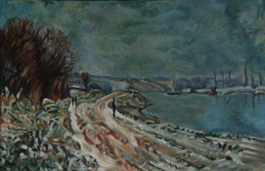 d'après Claude Monet : Le chemin d'Epinay, effet de neige (Copie 60 x 92) - Jean-Guy Bègue