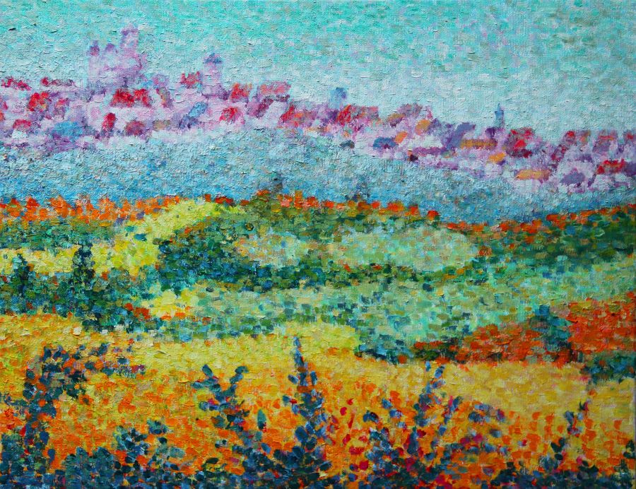 Jean-Guy Bègue : Vézelay La Colline Eternelle (Original 27 cm X 55 cm) - Jean-Guy Bègue