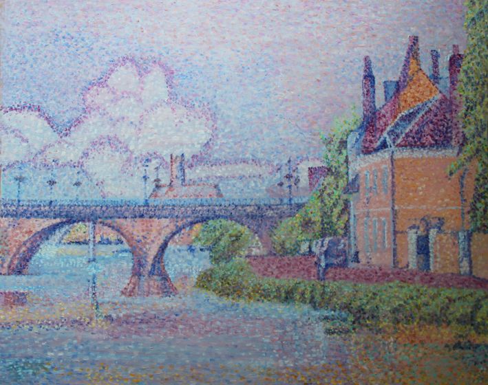 Jean-Guy Bègue : Auxerre Pont de La Tournelle vu de La Chaînette (Original 65 cm X 81 cm) - Jean-Guy Bègue