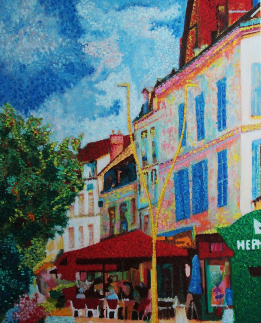 Jean-Guy Bègue : Auxerre Café Le Biarritz (Original 81 cm X 65 cm) - Jean-Guy Bègue