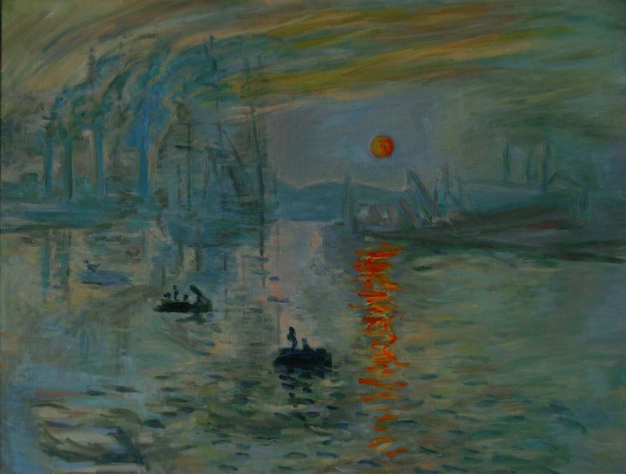 d'après Claude Monet : Impression, soleil levant (Copie 48 x 63) - Jean-Guy Bègue