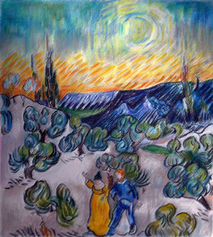 d'après Vincent Van Gogh : La promenade du soir (Copie  49x45) - Jean-Guy Bègue