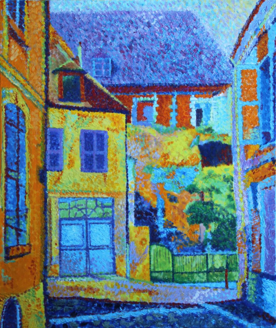 Jean-Guy Bègue : Auxerre Rue Lacurne Perspective (Original 55 cm X 46 cm) - Jean-Guy Bègue