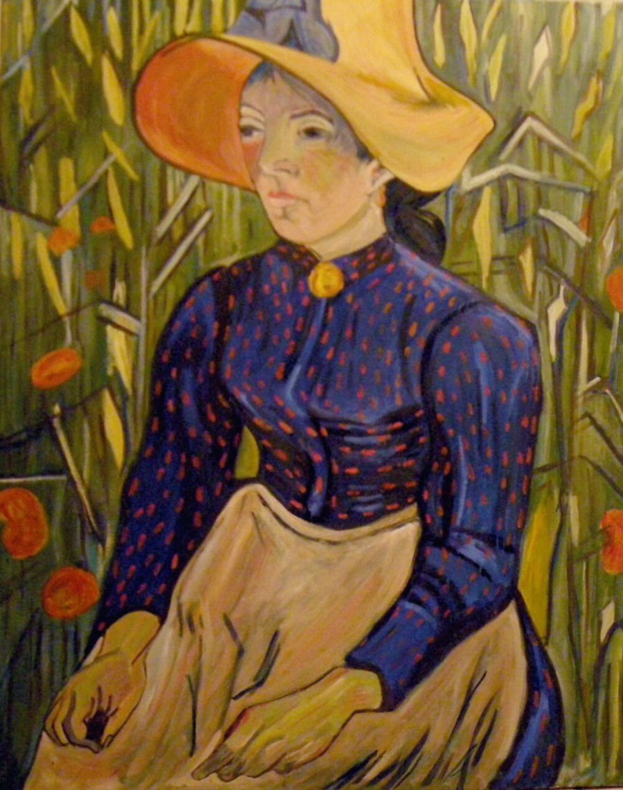 d'après Vincent Van Gogh : Jeune fille au chapeau de paille (Copie 92X73) - Jean-Guy Bègue