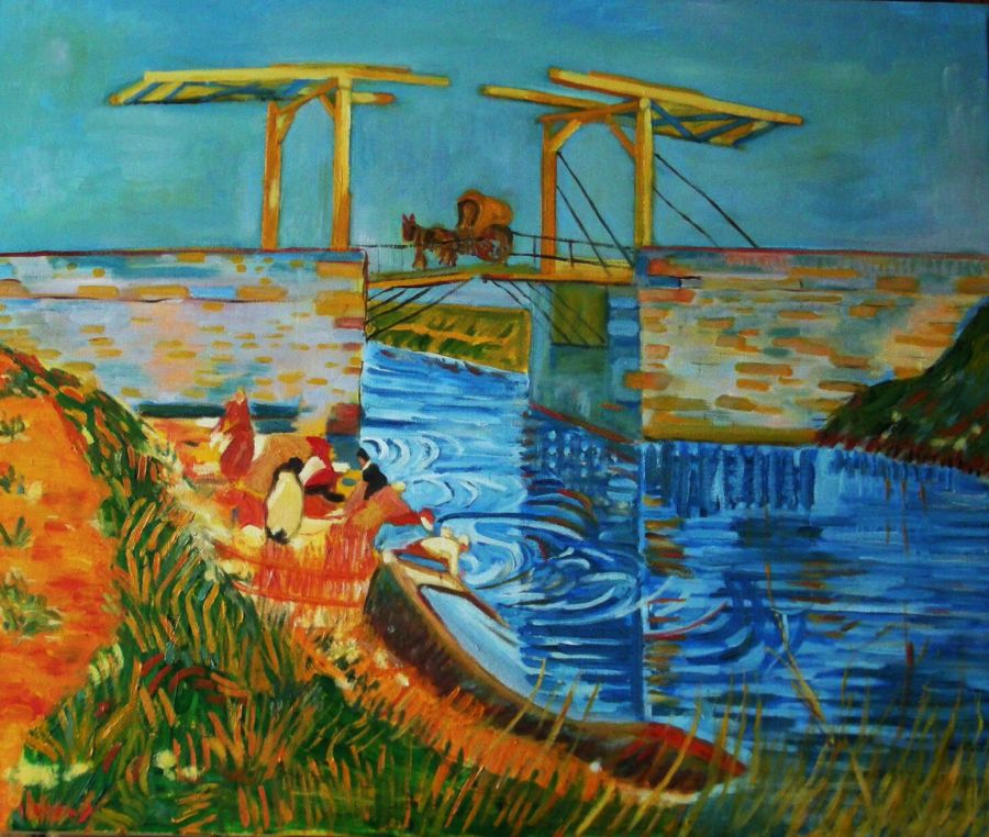 d'après Vincent Van Gogh : Le pont de Langlois (Copie 54 x 65) - Jean-Guy Bègue