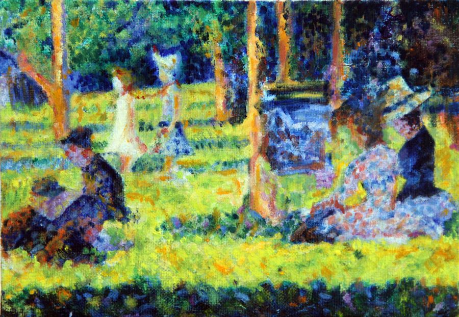 d'après Georges Seurat : Petite étude pour La Grande Jatte (Copie 22 x 16 cm) - Jean-Guy Bègue