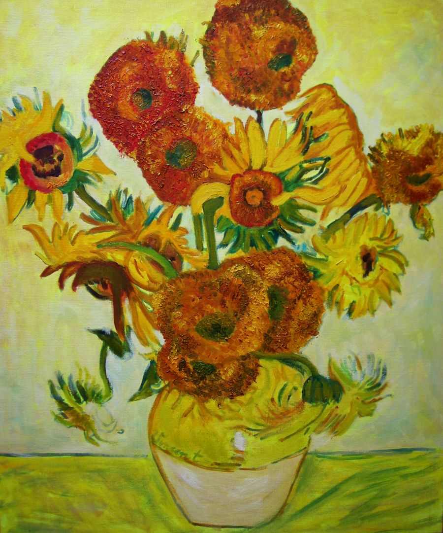 d'après Vincent Van Gogh : Les tournesols (Copie 92x73) - Jean-Guy Bègue