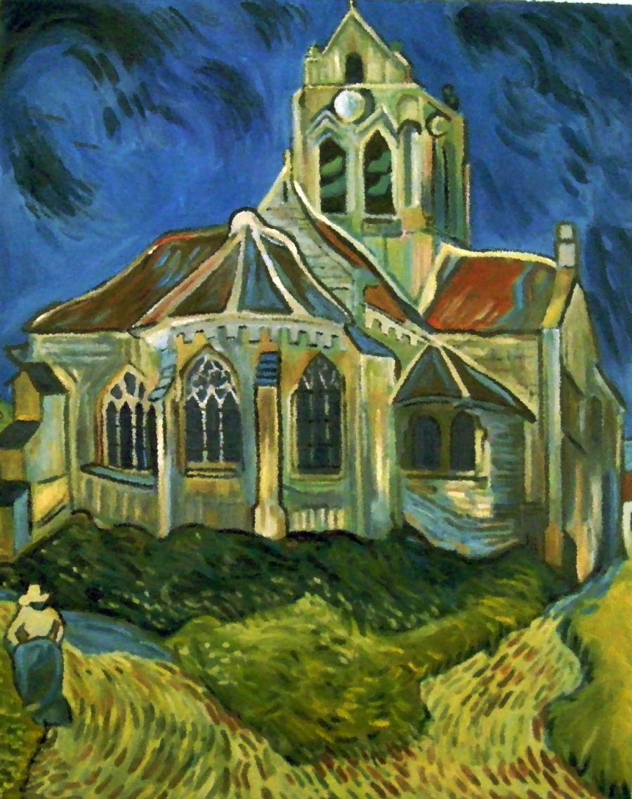 d'après Vincent Van Gogh : L'église d'Auvers (Copie 92x73) - Jean-Guy Bègue