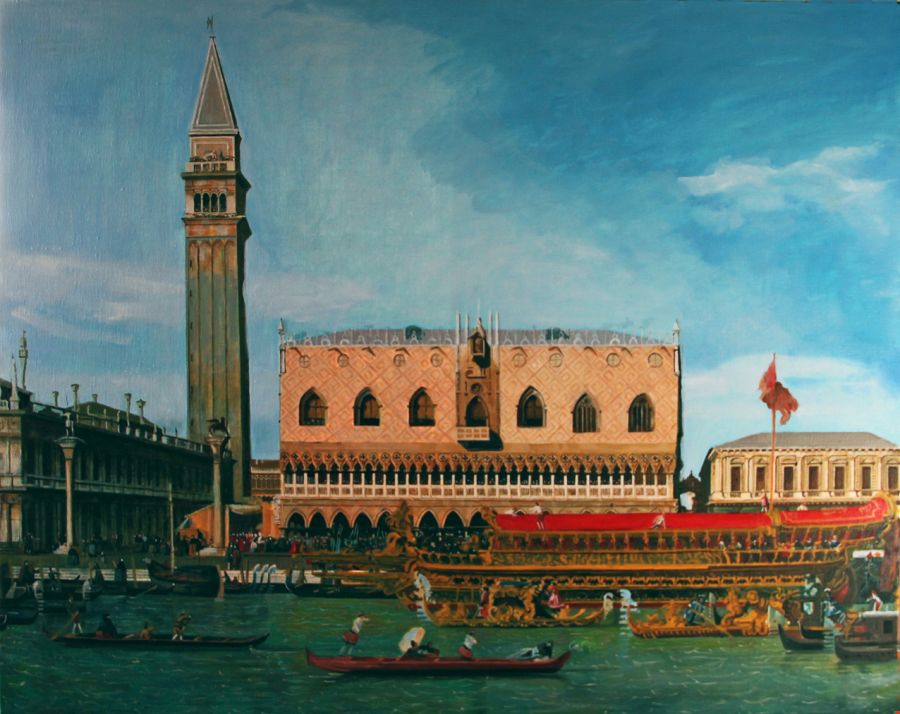 d'après Canaletto : Le "Bucentaure" au Môle le jour de l'ascension (Copie 73 x 92 cm) - Jean-Guy Bègue