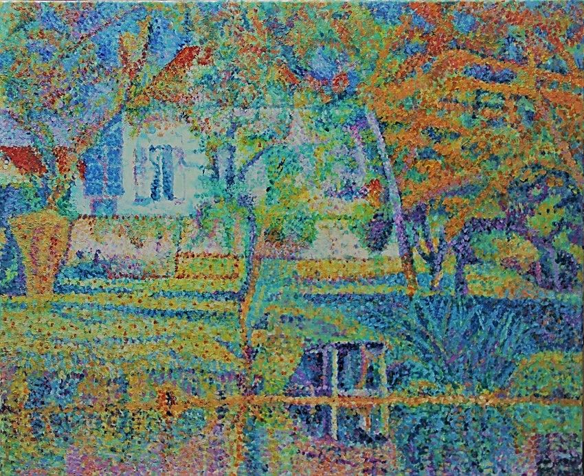 Jean-Guy Bègue : Maison au bord du Serein à Bonnard Original (Original 61 cm X 50 cm) - Jean-Guy Bègue