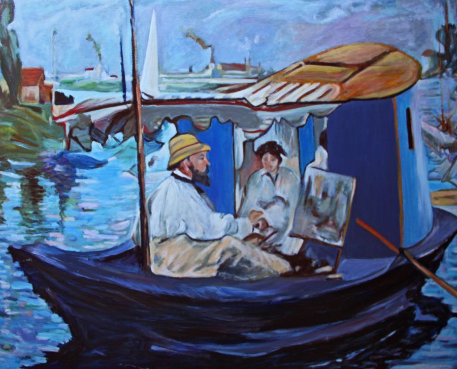 d'après Edouard Manet : Claude Monet dans son atelier (Copie 81 x 100 cm) - Jean-Guy Bègue