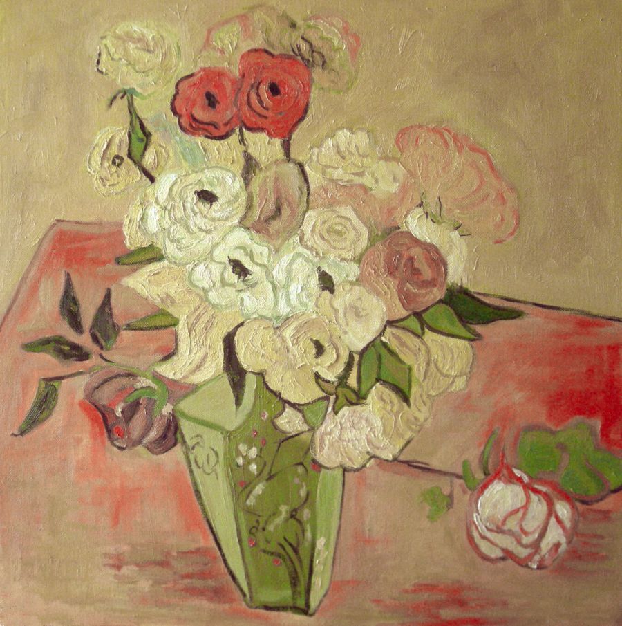 d'après Vincent Van Gogh : Roses et anémones (Copie 61X50) - Jean-Guy Bègue