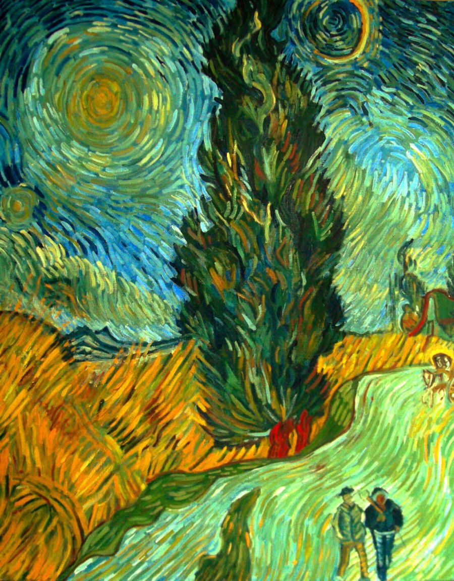 d'après Vincent Van Gogh : La route aux cyprès (Copie 92x73) - Jean-Guy Bègue