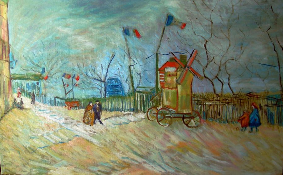 d'après Vincent Van Gogh : Moulin à Montmartre (Copie) - Jean-Guy Bègue