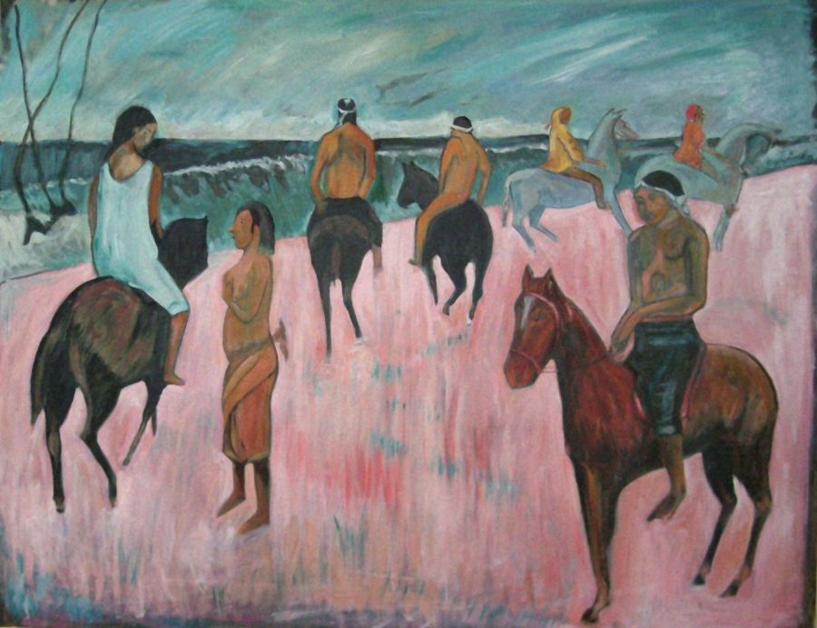 d'après  Paul Gauguin : Cavaliers sur la plage (Copie 73 x 92 cm) - Jean-Guy Bègue