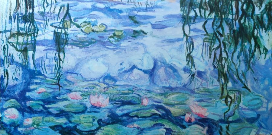 Claude Monet : Nymphéas bleus (Copie 50 x 100 cm) - Jean-Guy Bègue