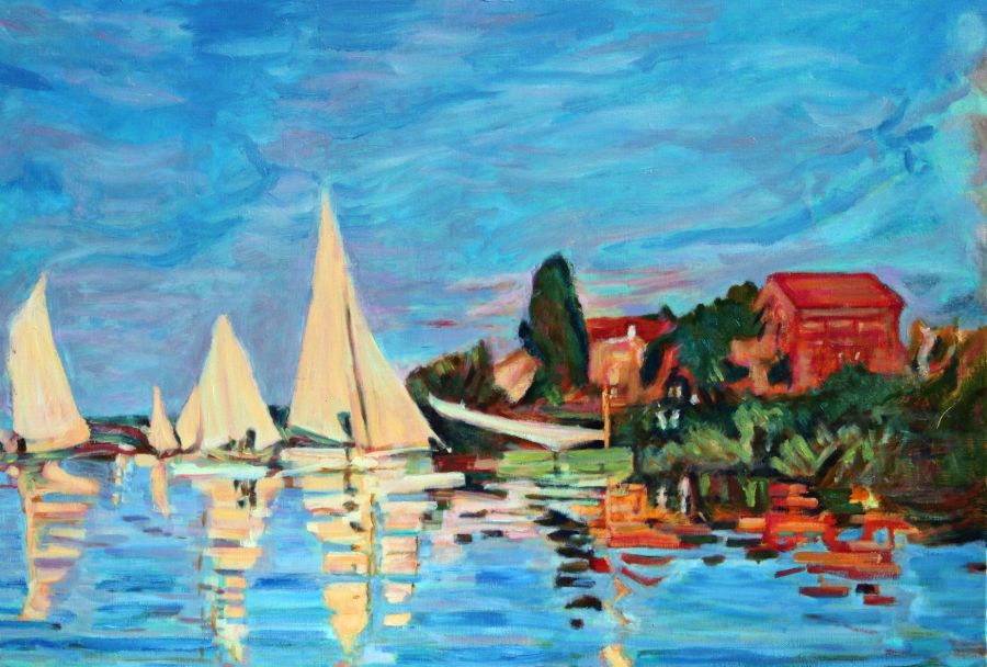 d'après Claude Monet : Régates à Argenteuil (Copie 48 x 75) - Jean-Guy Bègue