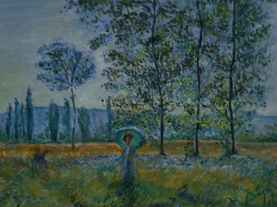 d'après Claude Monet : Sous les peupliers, effet de soleil (Copie 46 x 61) - Jean-Guy Bègue